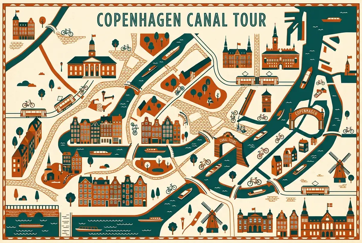 illustrated map of amsterdam highlights for Copenhagen Canal Tour Prices: What to Expect, copenhagen canal tour price