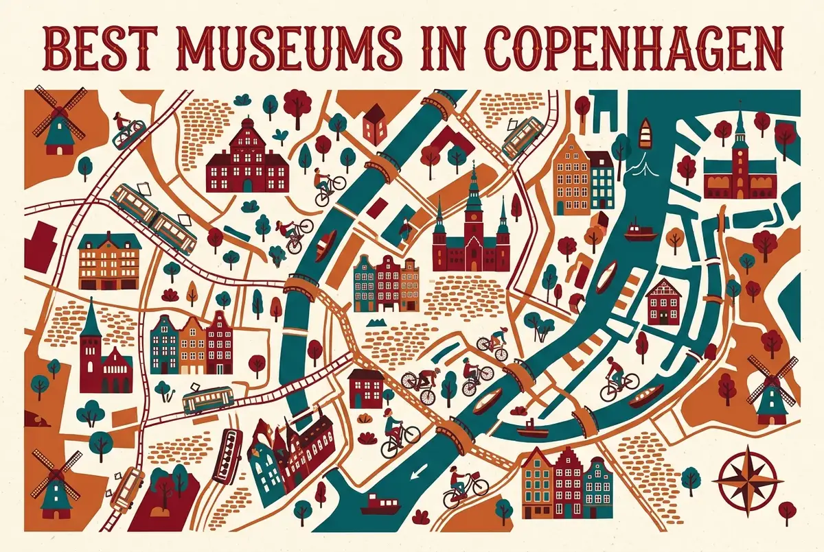 illustrated map of amsterdam highlights for Best Museums in Copenhagen: Design, Art & History, best museums in copenhagen
