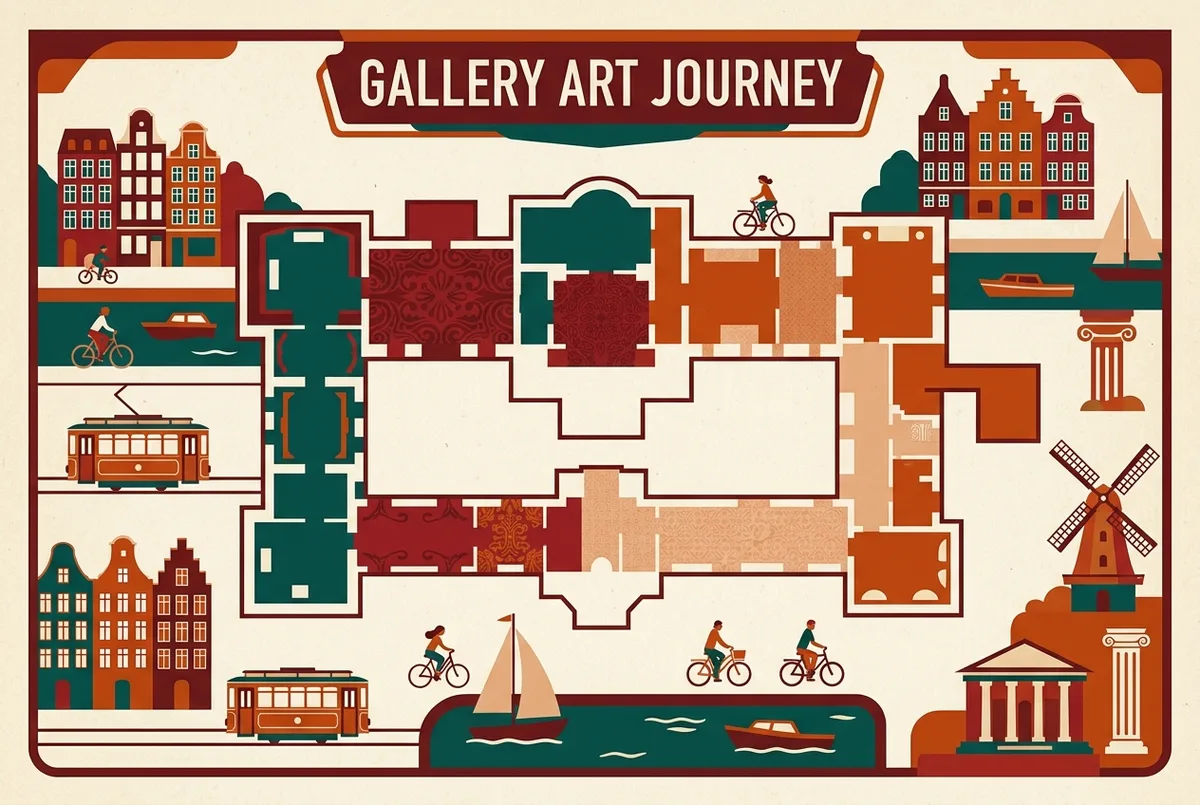 Simple infographic showing SMK the national gallery of denmark's floor layout with the Danish Golden Age galleries and international collection marked