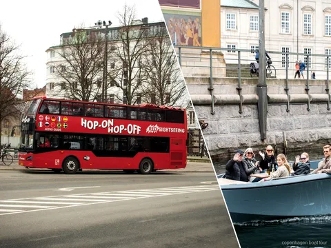 Autobús turístico de dos pisos del tour de autobús y barco de Copenhague cerca de Tivoli Gardens