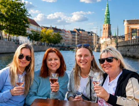 Invités à bord du tour en bateau de luxe à Copenhague passant devant le palais de Christiansborg