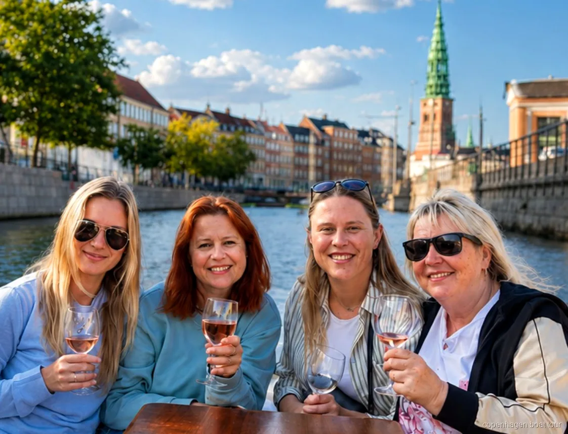 Invités à bord du tour en bateau de luxe à Copenhague passant devant le palais de Christiansborg