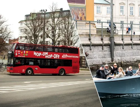 Copenhagen bus and boat tour double-decker sightseeing bus near Tivoli Gardens