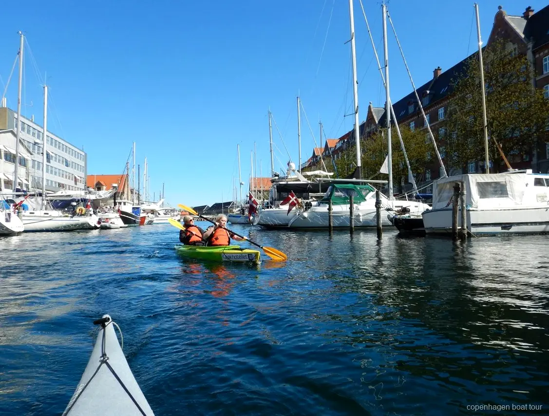 Double sea kayak used on the Copenhagen harbor kayak tour near Kalvebod Bølge