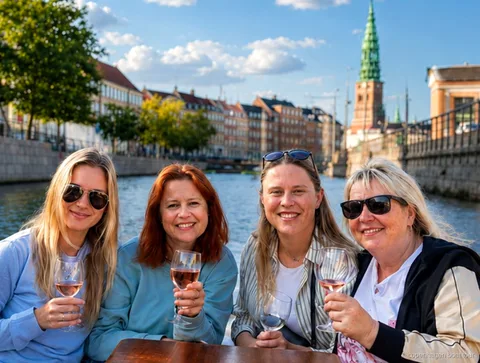 Gäster ombord på den lyxiga båtturen i Köpenhamn förbi Christiansborg Slot